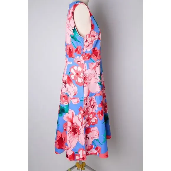 Tahari ASL Floral Midi Dress 14 A-Line Baby Shower Wedding Guest Vacation Resort - Picture 4 of 10